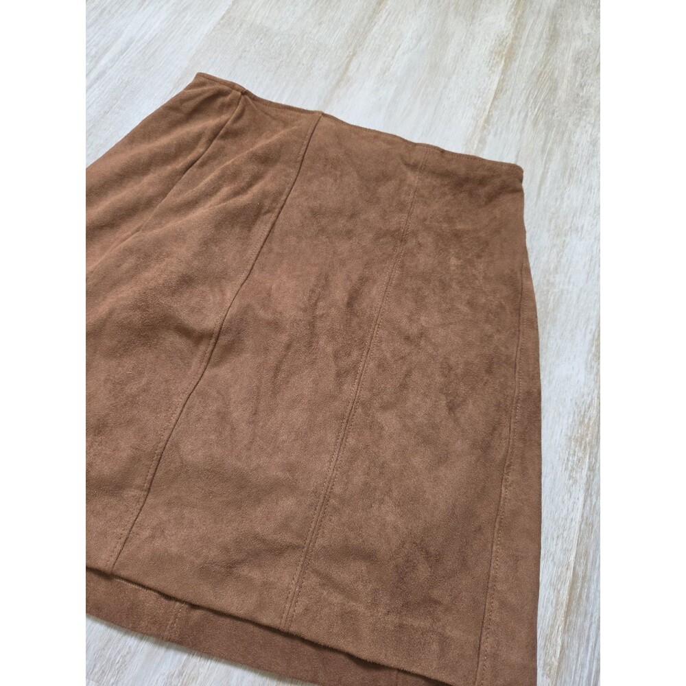 Abercrombie & Fitch Vegan Suede Mini Skirt Brown A Line Zip Back Womens S EUC - Picture 2 of 9